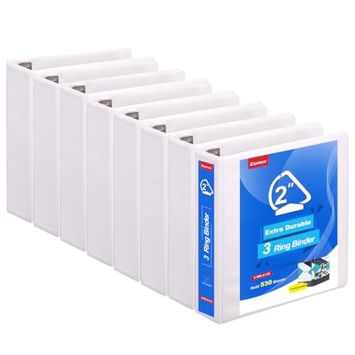 COMIX Heavy Duty Slant-D Ring View Binder, 2 inch 3 Ring Binders, Hold 500 Sheets of 8.5" x 11" Paper, 8 Pack (White) - color: White, size: 2 inch, style: 8 Pack