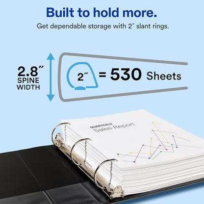 Avery Showcase Standard View 3 Ring Binder, 2" Slant Rings, 530-Sheet Capacity, 2.8 Inch Wide Spine, 1 White Binder, Ideal for Lightweight Organization and Occasional Referencing (19701) - size: 2"