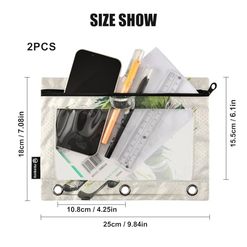 Pencil Pouch for 3 Ring Binder Green Sport Ice Hockey Player Binder Pencil Case with Clear Window Zipper Cosmetic Bags 2 Pack for School Office College Supplies - color: Ice Hockey Player