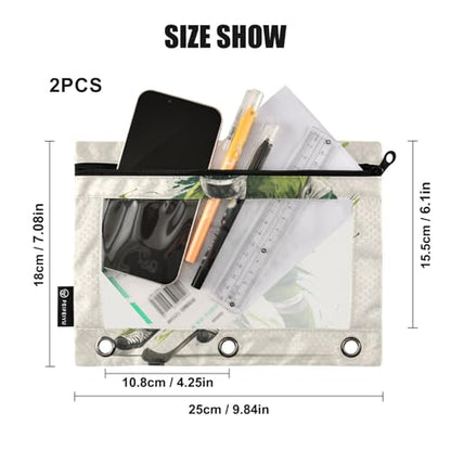 Pencil Pouch for 3 Ring Binder Green Sport Ice Hockey Player Binder Pencil Case with Clear Window Zipper Cosmetic Bags 2 Pack for School Office College Supplies - color: Ice Hockey Player