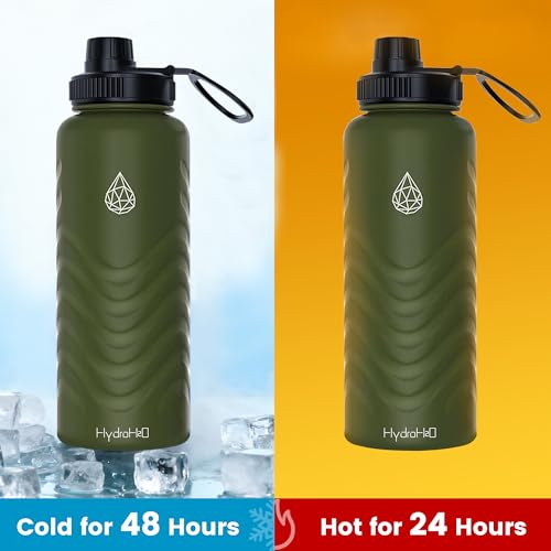 24oz Stainless Steel Insulated Water Bottle, 48H Ice Cold & 24H Hot, Leak-Proof Wide Mouth Lids (Straw & Spout), BPA-Free Bottles, Mens Water Bottle for Gym, Hiking, Travel - Green - color: Green, size: 24 Ounces