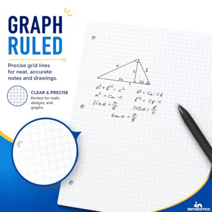 1InTheOffice Graph Paper Loose Leaf, Graph Ruled Filler Paper, 8.5 x 11, White, 160 Sheets, 2 Pack