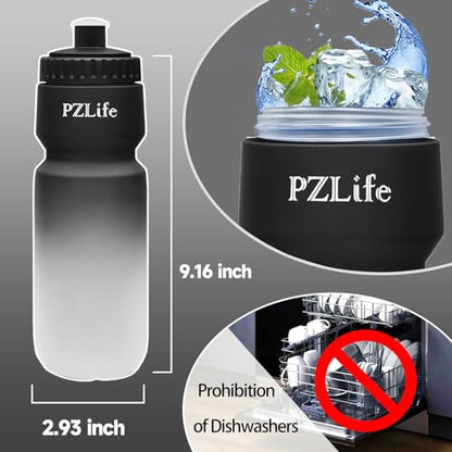 2 Pack Bicycle Water Bottle 24oz - BPA Free Leakproof Squeeze Bottle | with Capacity Scale w/Pull Top Lid,Reusable , for Bike, Gym,Running - color: y-Black+Black