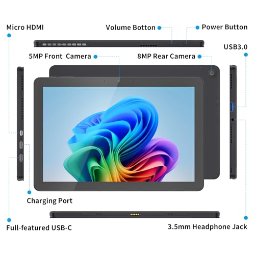 AWOW 10.1" Tablet with Keyboard, 2-in-1 Mini Laptop Tablet PC, Intel N150, 12GB RAM 256GB SSD, in-Cell Display, 36W PD Fast Charging, WiFi 6, BT 5.0, HDMI, Type-C, 8MP+5MP Camera