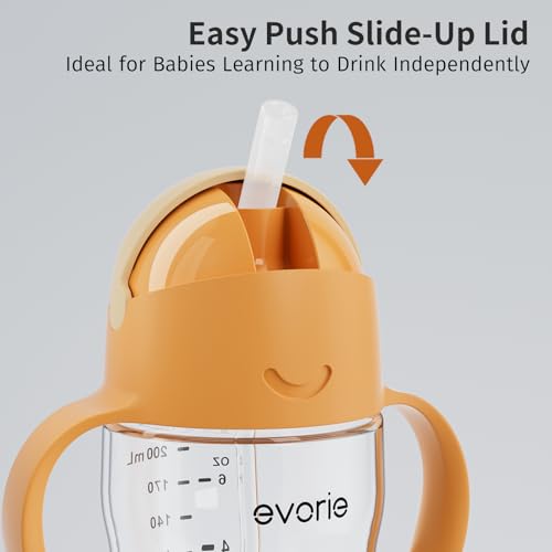 Evorie Tritan Weighted Straw Cup Baby Training Cup, Spill Proof, 7 Oz, 6M+ | BPA & BPS-Free, First learning cup, 360° drinking, Dishwasher safe, Durable Sippy Cup, Apricot - color: Apricot