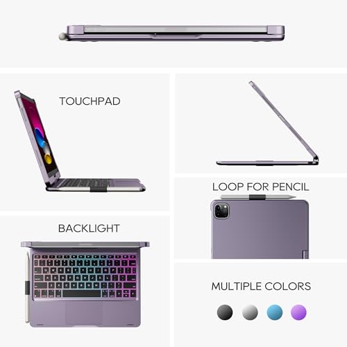 edaiser Swivel Keyboard Case for iPad 11th (A16) & 10th Generation, Purple | 360 Degree Rotatable Protective Cover | Pencil Holder | Multi-Touch Trackpad | RGB Backlit | Flexible Adjustable View Angle - color: Metallic Purple, size: iPad 10th/11th (a16)