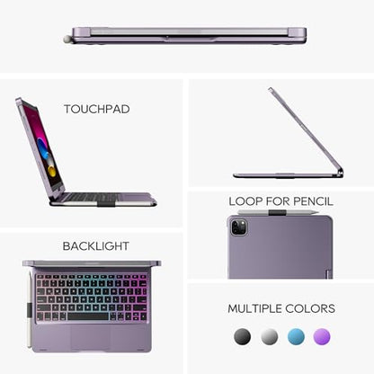 edaiser Swivel Keyboard Case for iPad 11th (A16) & 10th Generation, Purple | 360 Degree Rotatable Protective Cover | Pencil Holder | Multi-Touch Trackpad | RGB Backlit | Flexible Adjustable View Angle - color: Metallic Purple, size: iPad 10th/11th (a16)