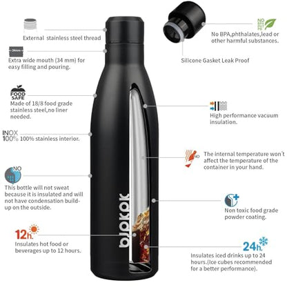 BJPKPK 25oz Insulated Water Bottle Double Wall Vacuum Insulated Stainless Steel Water Bottles for Spots Keep Cold and Hot,Midnight Black - color: Midnight Black, size: 25 Ounces