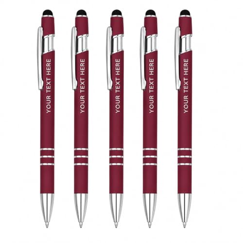 Ultima Softex Stylus Pen (5 Pack) – Soft‑Touch Rubberized Metal Pen with Touchscreen Stylus, Chrome Accents & Smooth Writing Cartridge – 5 Custom Engraved Promotional Pens - color: Dark Red