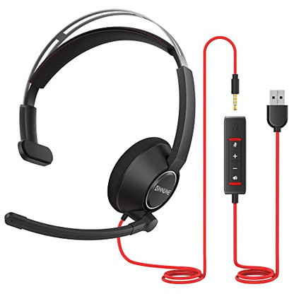 BINNUNE USB Headset with Microphone for PC Computer Laptop Cell Phone, Wired Headphones with Noise Cancelling Mic for Teams Zoom Call Center Office Work from Home