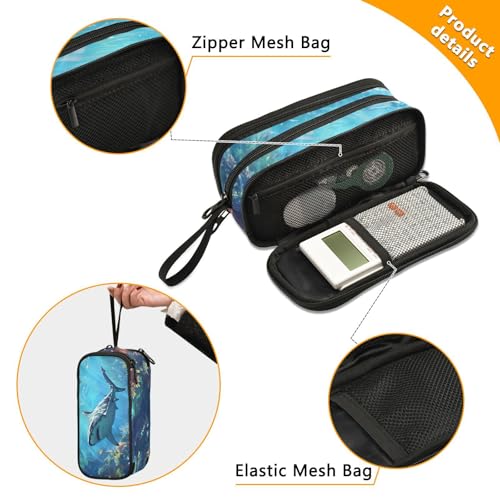 ALAZA Shark Ocean Large Pencil Case, Pen Pouch Pencil Bag with 3 Compartments Pen Holder Organizer Stationery Bag - color: A07