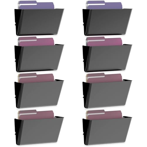 MINDEPOT 8 Pockets Acrylic Wall File Organizer, Clear Wall File Holder, Plastic Hanging Wall File Holder for Office, School and Home, Black - color: Black, size: 8Pack