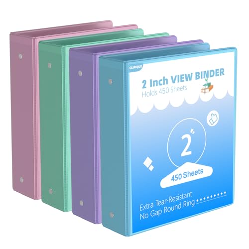 2 inch Binder 3 Ring, 4 Pack View Binder with 2 Pockets,PVC-Free,Customizable Clear View Cover for 8.5 x 11'' Letter Size Papers，Holds 450 Sheets, Round Ring - size: 2IN BINDER