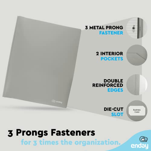 Plastic Folders with Pockets and Prongs Grey - Two Pocket Folder with Brads - 3 Prong Folders with Pockets for Letter Size Sheets, Also Available in Blue, Green, Red, Pink, and Purple, 1 Pc –by Enday - color: Grey, size: 1