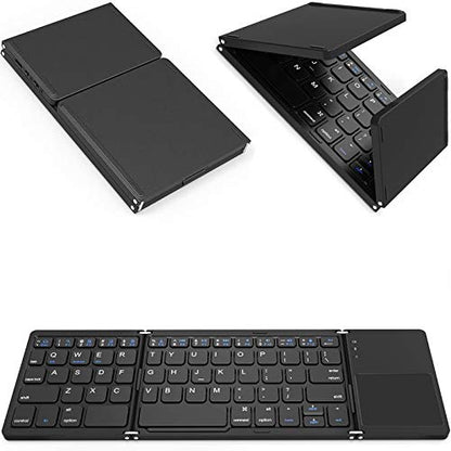 Slim Foldable Wireless Keyboard Compatible with OnePlus Open with TOUCHPAD Mouse Fully Universal Providing 48H Use, 560 Days Standby, Portable, Compact, Tri-Fold, Rechargeable!