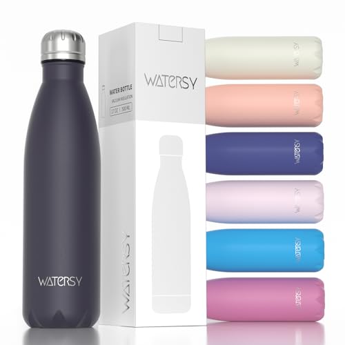 WATERSY Stainless Steel water bottles,17oz/500ml Insulated Water Bottles,Dark Purple metal water bottle Keeps Drink Cold and Hot,BPA Free kids water bottles for School,Gym,Travel,Sports - color: Dark Purple