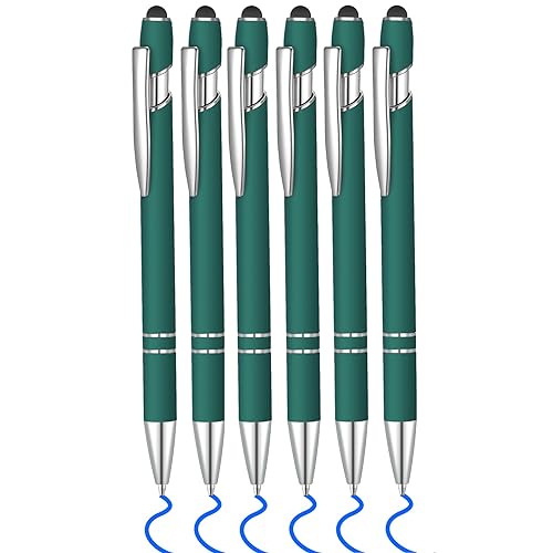 6 Pcs Blue Ink Ballpoint Pen with Stylus Tip 2 in 1 Ballpoint Pen Metal Pens Stylus Pen for Touch Screens School Office Coworkers (Dark Green) - color: Dark Green