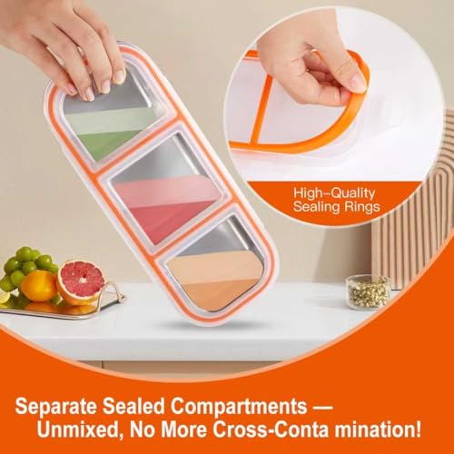 2 Pack 304 Stainless Steel Snack Containers | 3 Independent Sealed Compartments, Non-Toxic Leakproof Bento Box with Secure Lids. Snackle Box for Kids & Adults.