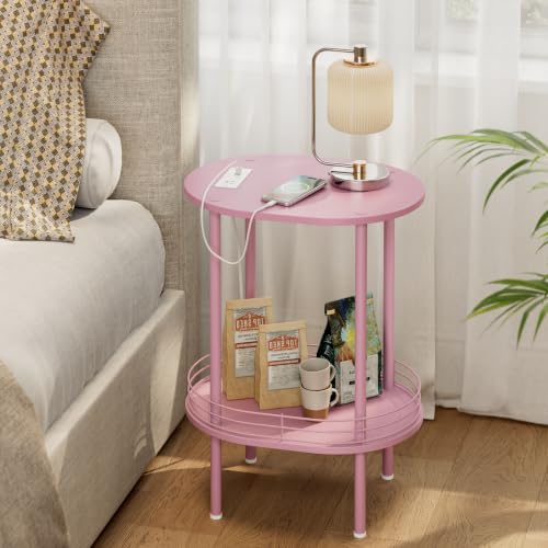 DGSANDGO Pink Side Table with Charging Station,Side Tables Living Room,Nightstand with USB Ports and Outlets,Samll End Table for Small Space,Living Room,Bedroom, Nursery,(1PC,Pink) - color: Pink Power Outlets