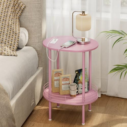 DGSANDGO Pink Side Table with Charging Station,Side Tables Living Room,Nightstand with USB Ports and Outlets,Samll End Table for Small Space,Living Room,Bedroom, Nursery,(1PC,Pink) - color: Pink Power Outlets