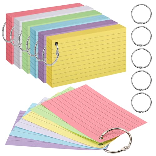 600 Pcs Colorful Index Cards 3x5 Inches Colored Notecards Flash Cards with Rings Lined Flashcards Heavy Note Cards Study Cards for School, College, Home, Office