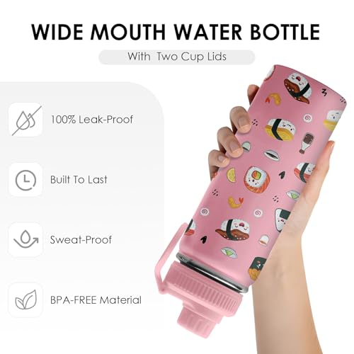 Cute Sushi Water Bottle 18oz - Food Nutriton Facts Stainless Steel Insulated Tumbler for Girls & Boys -Sushi Gifts, Gift for Teens Women, Pink Sports Travel Mug - color: Sushi