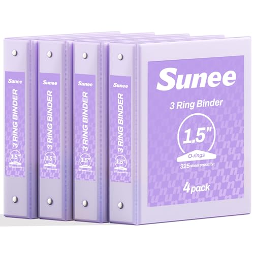 SUNEE 1.5 Inch Binders 3 Ring 4 Pack, Clear View 1 1/2 Inch Binders Three Ring PVC-Free (Fit 8.5x11 Inches) for School or Office Supplies, Purple - color: Purple, size: 1.5 Inch, style: 4 Pack
