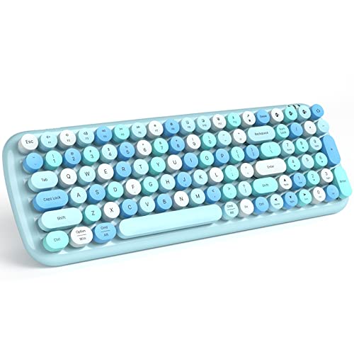 MOFII Wireless Bluetooth Keyboard, Typewriter Retro Round Keycaps Keyboard, Bluetooth 5.1 Tech Compatible with iPhone, iPad, Android, Windows, PC, Mac, Perfect for Home/Office (Blue Colorful) - color: Light blue