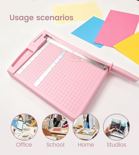 Paper Trimmer, 12" Cutting Length Heavy Duty Paper Cutter with Safety Protection and Blade Lock, Paper Cutter 12 Sheets, Cardstock/Laminate - color: Pink