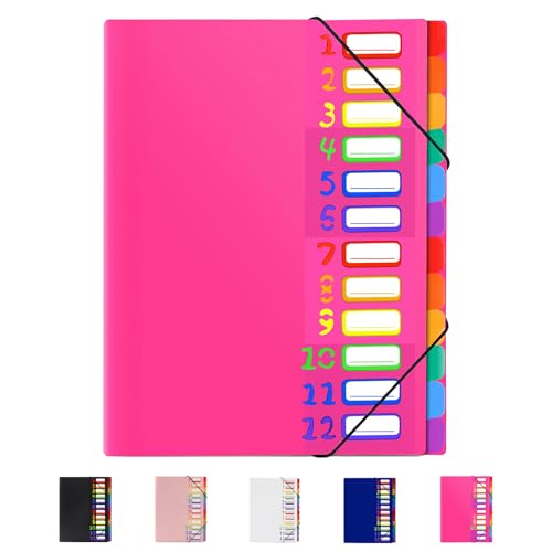 24 Pockets Expanding File Folder Organizer,Accordion File Organizer | A4 Letter Size ,Rainbow Tab, for Home/Office/School Document Organizer (Rose Pink) - color: Rose Pink