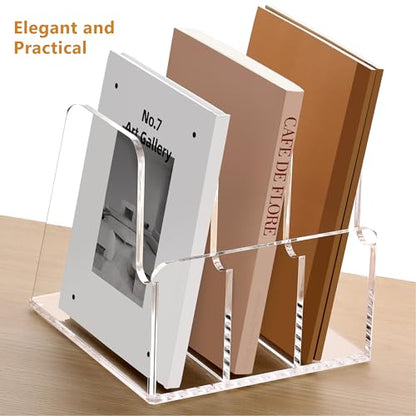 SANRUI Desk Organizer Clear Acrylic Desk Magazine File Holder with 3 Vertical Sections Magazine Rack File Organizer for Office, Home, School - size: B5,3-Section