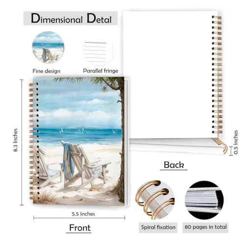 Coastal Beach Notebook, Tropical Beachy Journal, Blue Ocean Aesthetic Journal, Gifts for Beach Lovers, Nautical Ocean Hardcover Spiral Notebooks, 5.5x8.3 Inch - color: Color_3