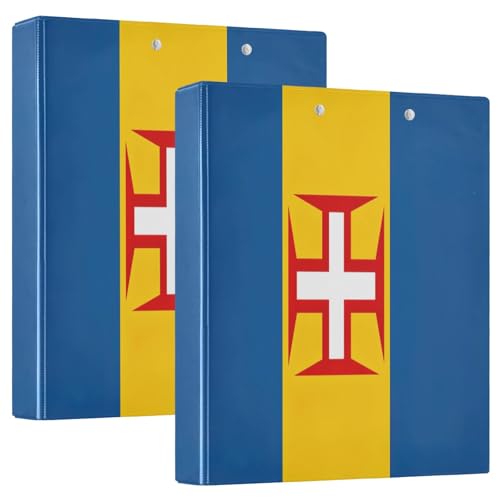 Decorative Three Ring Binder 3 Ring Binder 1.5 Inch with 3 Interior Pockets Notebook Binder for School Office Supplies Madeira Flag, 2 Pack - color: Madeira Flag, size: 2 Pack