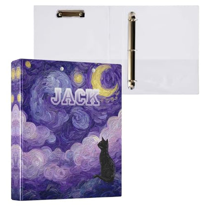 Custom Cat 3 Ring Binder Oil Painting Sky 1.5" Round Ring Binders Personalized Name View Binder with 200 Sheet for School Supplies Women Men Office, 1 Pack - color: Custom Oil Painting Sky Cat