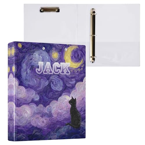 Custom Cat 3 Ring Binder Oil Painting Sky 1.5" Round Ring Binders Personalized Name View Binder with 200 Sheet for School Supplies Women Men Office, 1 Pack - color: Custom Oil Painting Sky Cat