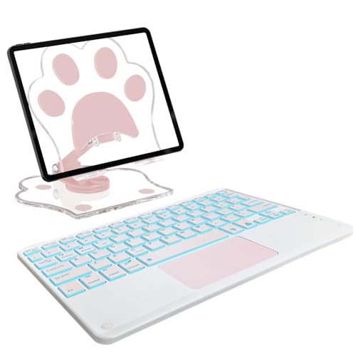 for Bluetooth Keyboard Touchpad Built, Cute Tablet Stand Adjustable & Foldable, 7-Color Wireless Rechargeable Bluetooth for iPad, iPad Pro/Mini/Air,Samsung Xiaomi Tablets, etc - Pink - color: D-Touchpad Backlight Keyboard-Pink
