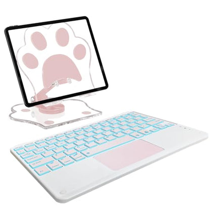 for Bluetooth Keyboard Touchpad Built, Cute Tablet Stand Adjustable & Foldable, 7-Color Wireless Rechargeable Bluetooth for iPad, iPad Pro/Mini/Air,Samsung Xiaomi Tablets, etc - Pink - color: D-Touchpad Backlight Keyboard-Pink
