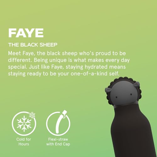 asobu Bestie Bottle Insulated Stainless Steel Water Bottle with Detachable Soft Animal Head Fun Drinking For Kids and Teens16 Ounce (Black Sheep) - color: Black Sheep
