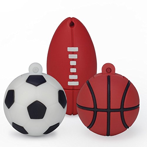 32GB Cute USB Flash Drive 3 Pack, Sports Ball Shape USB 2.0 Computer Memory Stick Pendrive Flash Disk Jump Drive (Football+Basketball+Rugby) - color: 3-Pieces Balls, size: 32GB