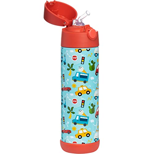 Snug Insulated Kids Water Bottle with Straw & Spout – Double-Wall Stainless Steel, Leakproof, Easy-Flip Lid – For School, Travel, Toddlers & Big Kids - Cars, 17oz - color: Cars, size: 16.9 Ounces
