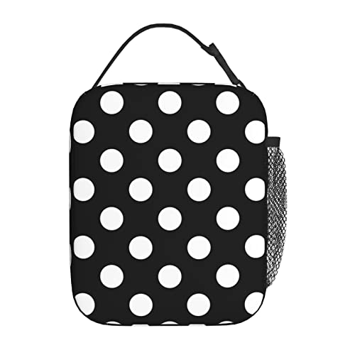 YETTA YANG Polka Dot Black And White Portable Lunch Bag Insulated Lunch Box Reusable Totes For Women Men Work Picnic Camping - color: Black11