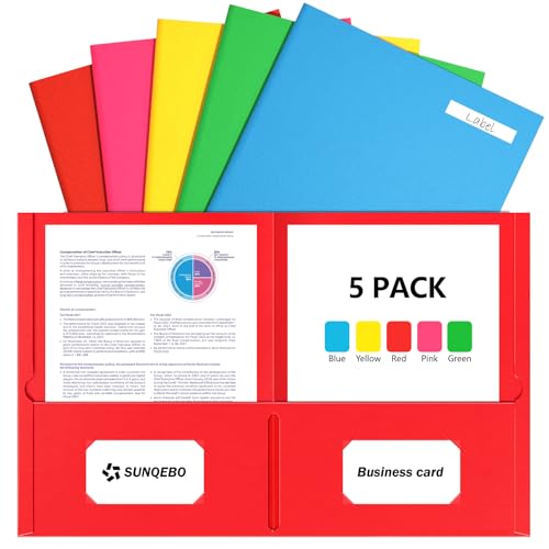 Two Pocket Folders, 5 Pack Paper Folders with Pockets, Thick Textured Paper File Folders, Fit Letter Size Paper, 5 Assorted Colors for Office, Home, Business, School Supplies
