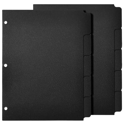 2 Set Black Binder Dividers with 5 Tabs, Plastic Binder Divider for 3 Ring Binders, 8.3 x 11 Inch Index Divider for Binders with 3 Hole for Office School Notebooks, 10 Dividers Total