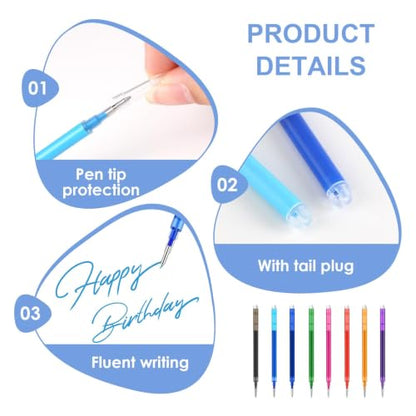 24 pcs 0.7 mm Erasable Gel Ink Pen Refills Compatible with FriXion Friction, Multicolor Replaceable Medium Fine Point Refills for Erasable Pens Smooth Writing Fast Dry for School Office, 8 Colors