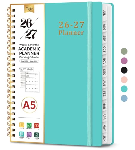 Planner 2026-2027, 6.3" x 8.5" Weekly and Monthly Academic Year Planner Calendar, July 2026 - June 2027, Hardcover Large School Planning Agenda With Tabs, Perfect for School & Office Supplies, A5, Aquamarine - color: E-Aquamarine, size: A5(6.3"x8.5")