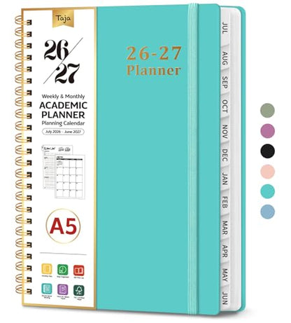 Planner 2026-2027, 6.3" x 8.5" Weekly and Monthly Academic Year Planner Calendar, July 2026 - June 2027, Hardcover Large School Planning Agenda With Tabs, Perfect for School & Office Supplies, A5, Aquamarine - color: E-Aquamarine, size: A5(6.3"x8.5")
