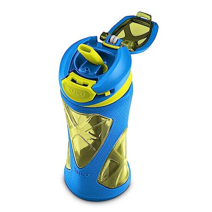 ZULU Torque 16oz Plastic Kids Water Bottle with Silicone Sleeve and Leak-Proof Locking Flip Lid, Soft Touch Carry Loop for School Backpack, Lunchbox, BPA-Free Dishwasher Safe - color: Blue, style: Single