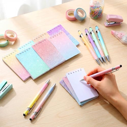 Sherr 16 Pcs Glitter Pens and Notebooks Set Mini Spiral Notepads Fancy Pens for Kids Girls Sparkly Sequins Journaling Ballpoint Birthday Gift Classroom Rewards (Dreamy Holographic Pastel,Candy Color) - color: Candy Color