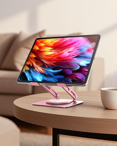 LOXP Metal Tablet Stand, 360 Rotating iPad Stand with Heavy-Duty Base, Tablet Holder Compatible with 4.7-16.9" Device, iPad Pro Air Mini, Kindle, Surface Tablet, Portable Monitors - Pink - color: Pink