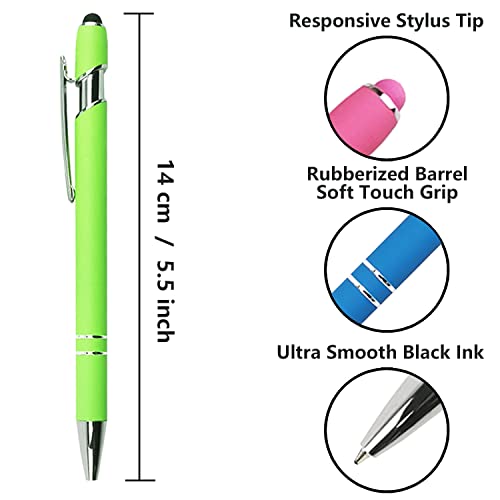 Oddmoal Ballpoint Pen with Stylus Tip, Soft Touch Click Metal Pen, 1.0mm Medium Point, Black Ink, 12 Count(Light Green) - color: Light Green - 12 Pens